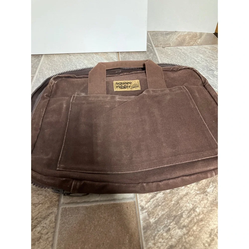 Lands End Square Rigger Vintage Brown Canvas Briefcase Laptop Bag Monogram TEB
